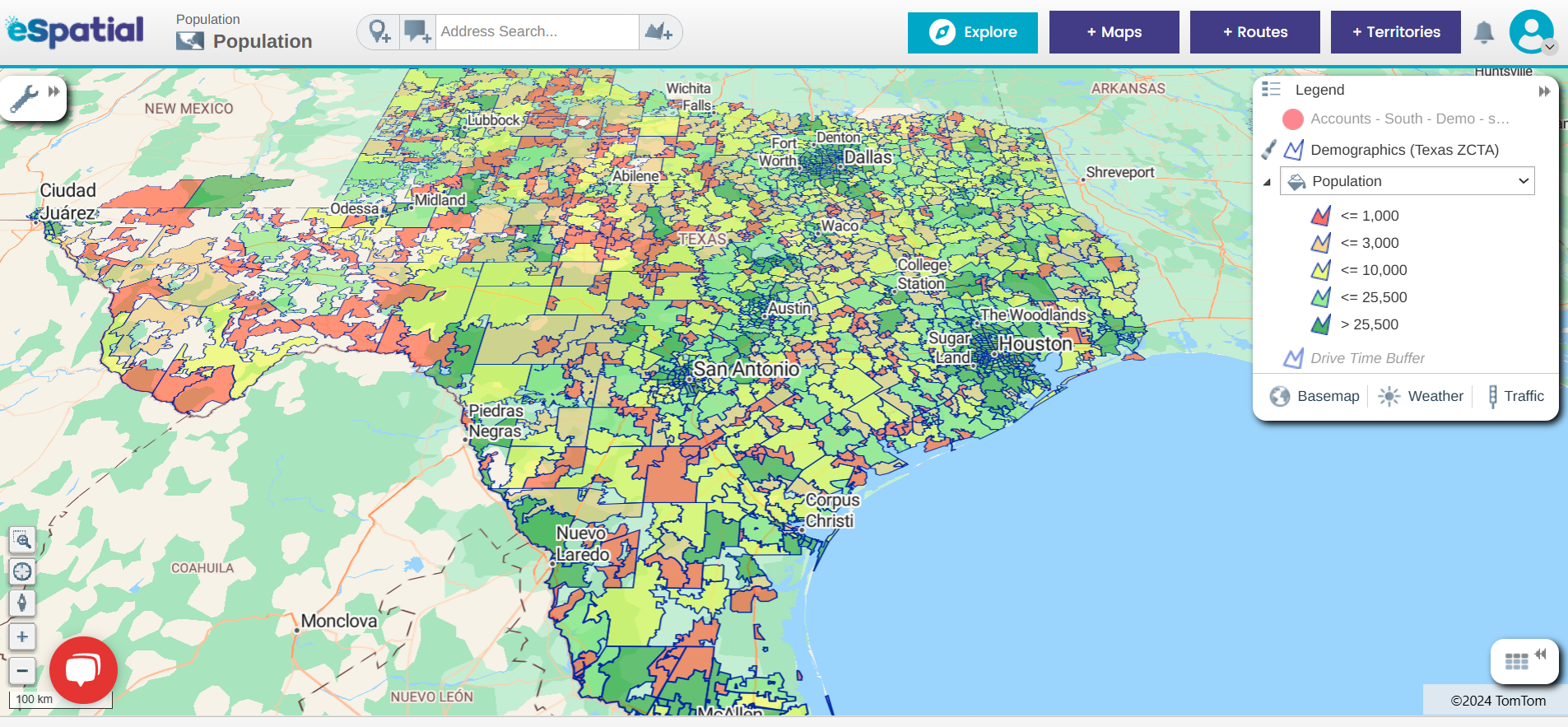 Population Distribution by ZIP Code in Texas