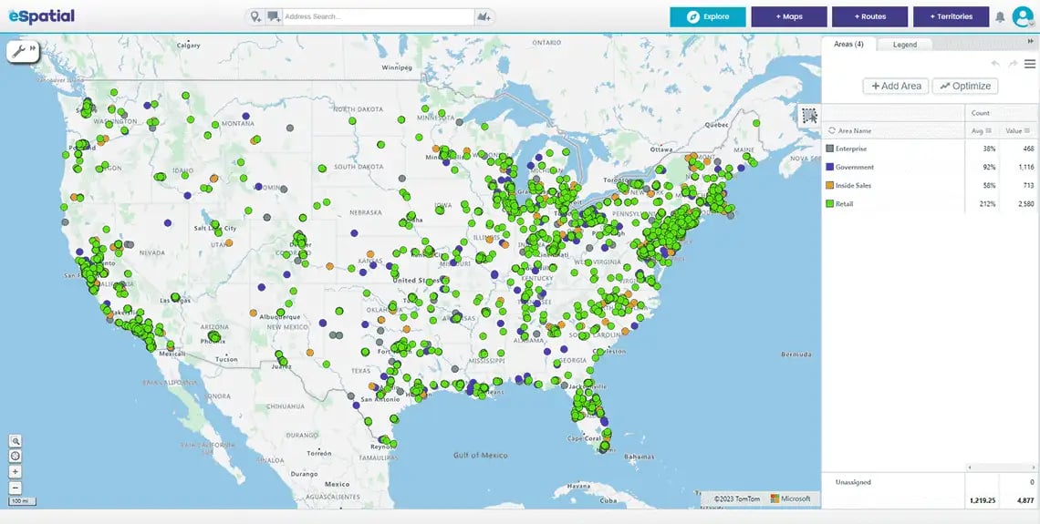 Sales territory heatmap showing customer locations