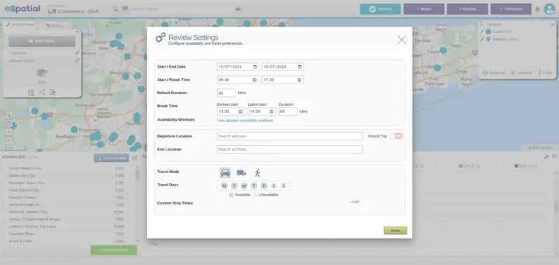 Settings to automatically generate route map