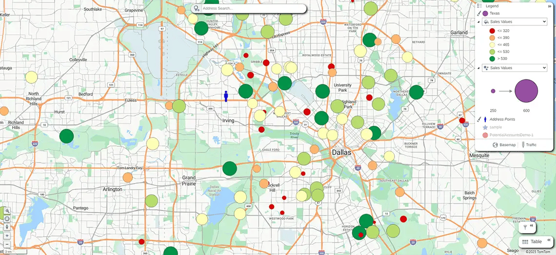 Pin map, Dallas