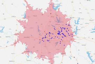 Sales territory drive time map