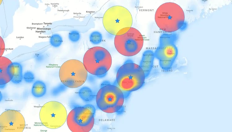 Dispersed heat map clusters