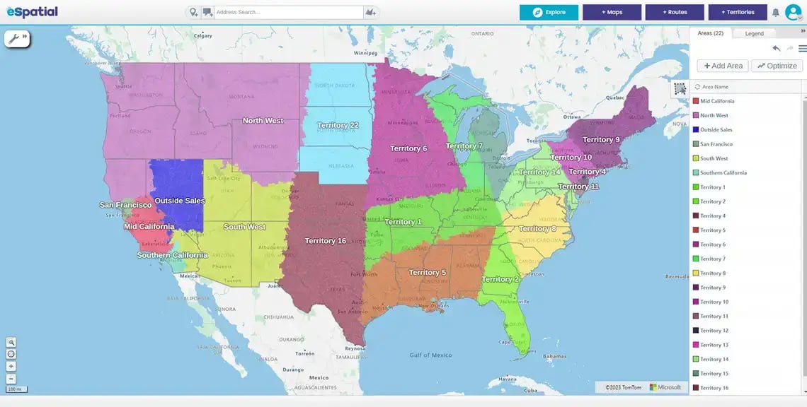 Geography based territory map