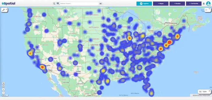 Heat map of the United State