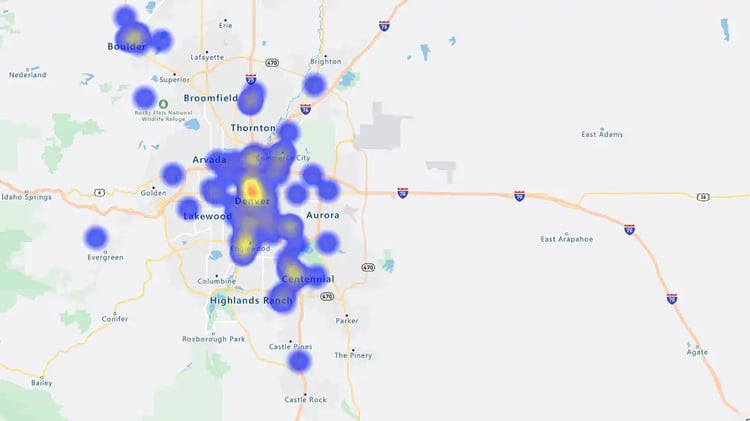 Heatmap in Denver showings sales hotspots