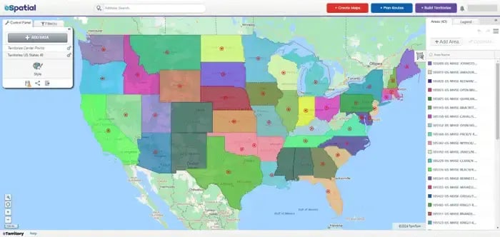 Territory map of US states