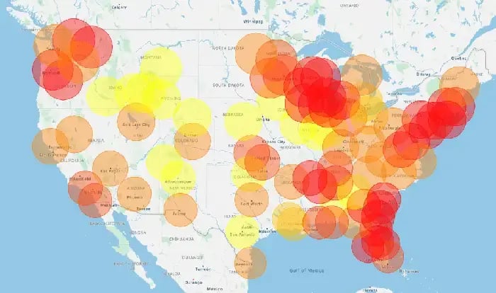 Radius map of USA