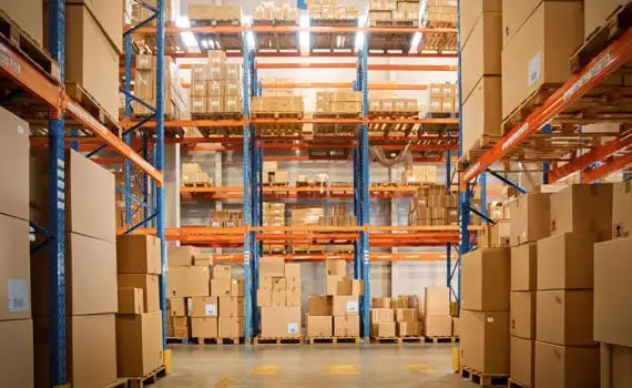 Warehouse full of brown packing boxes