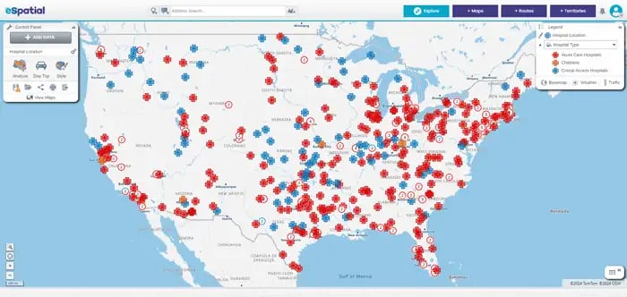 Hospital locations throughout the USA