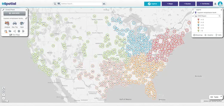 Data mapping in healthcare illustrates inpatient medical facilities in USA