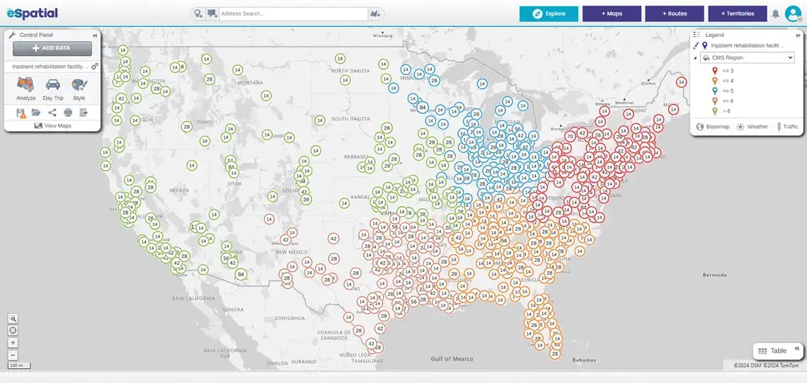 Inpatient medical facilities across the USA