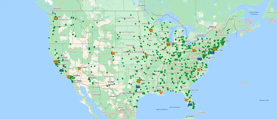 Distribution centres map