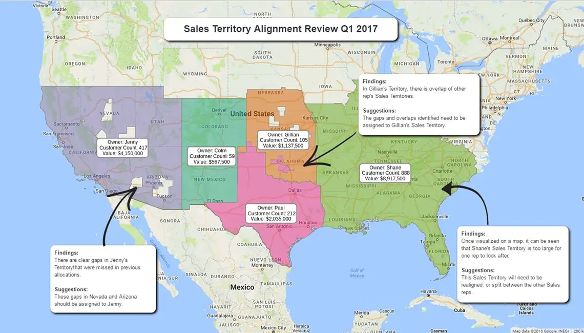 Map sales territory alignment review