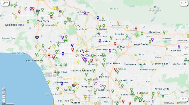 Pin map with customer locations