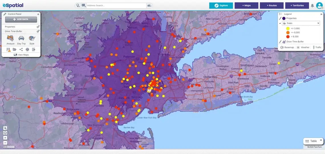 Property drive time analysis