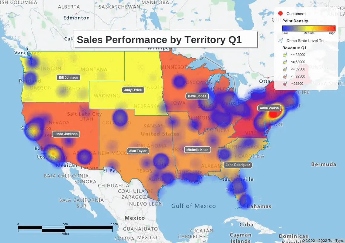 Sales performance regional heat map