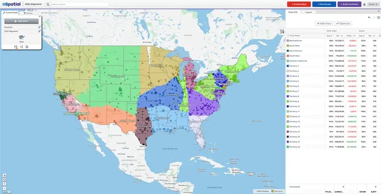 Map with balanced sales territories