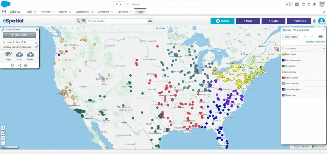 Territory based accounts pin map