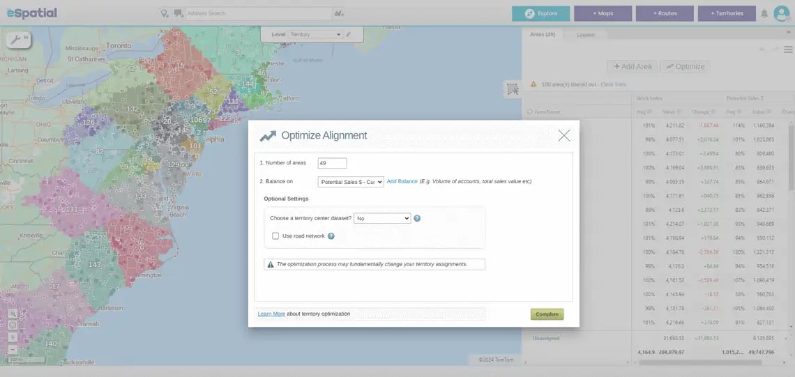 Territory optimizer tool
