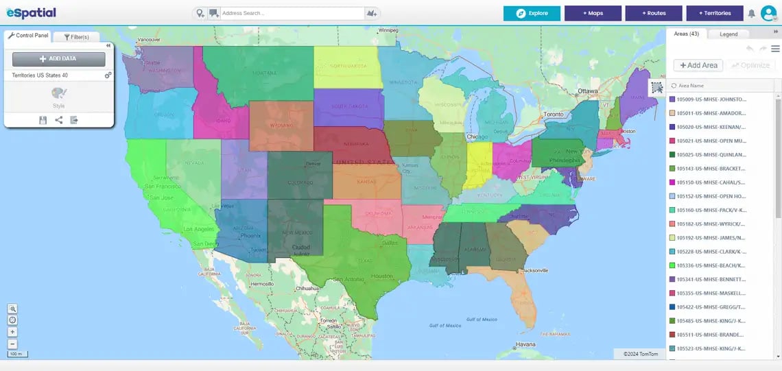 Territory map of America