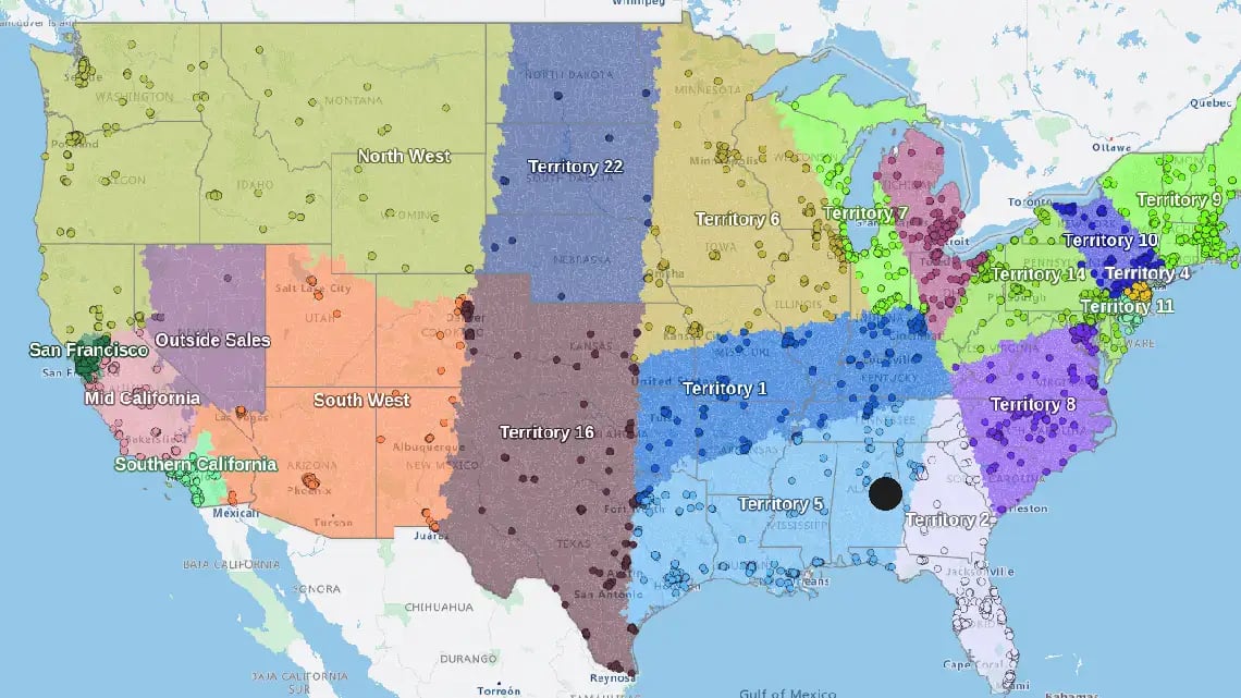 US sales territory alignment map