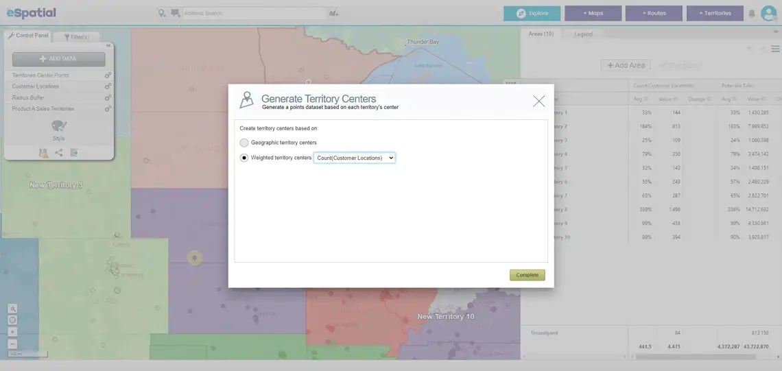 Configure the territory center tool