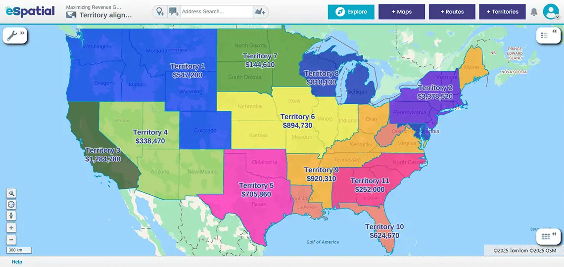 US territories map forecasting territory values