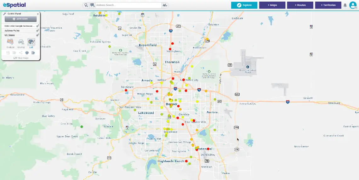 Denver customer location map