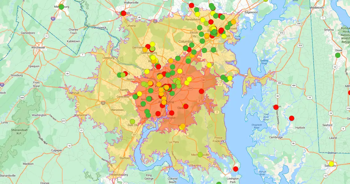 Drive time analysis of Washington