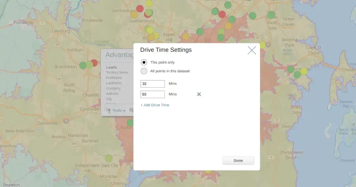 Drive time settings, set your distances