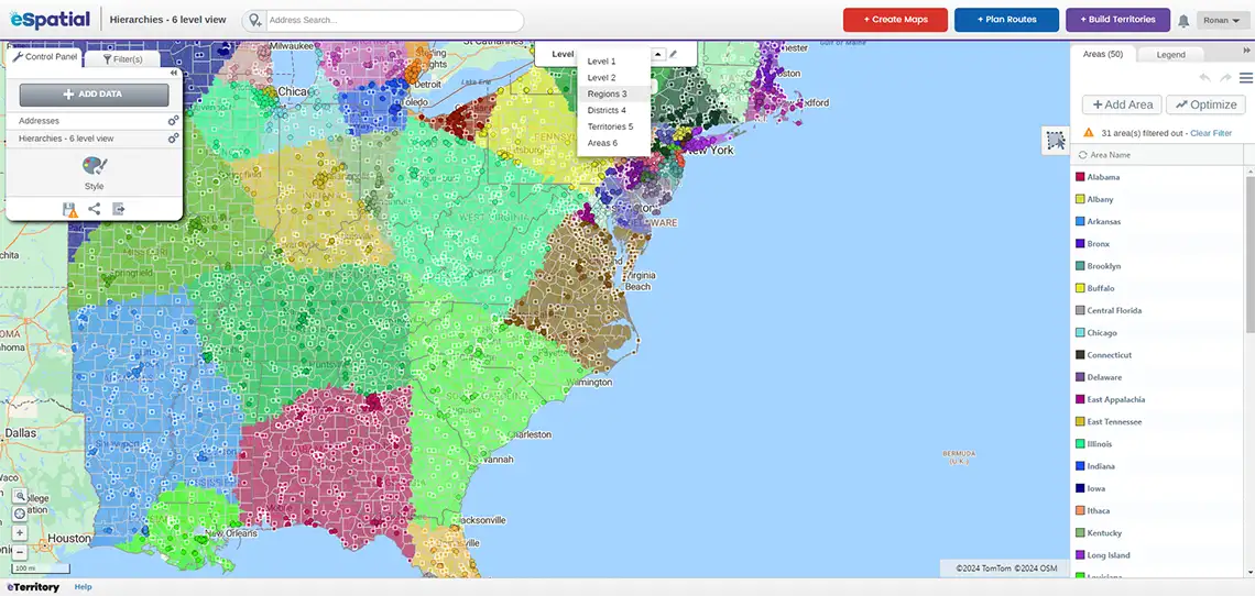 Hierarchical territory map