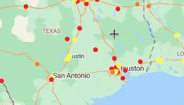 Lasso tool being drawn around points on a map