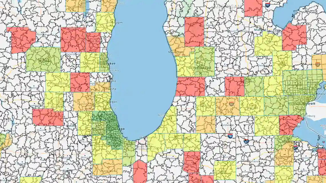 Heatmap analysis of sales by county