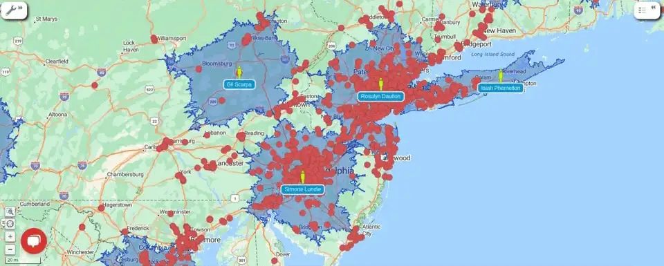 Rep locations and travel times