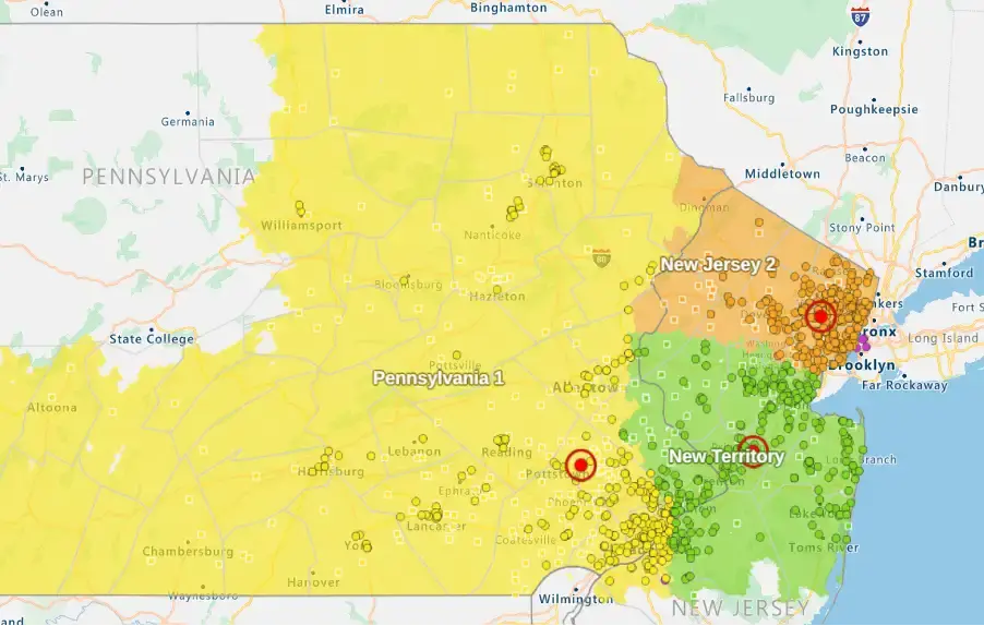 Sales territories with weighted centers