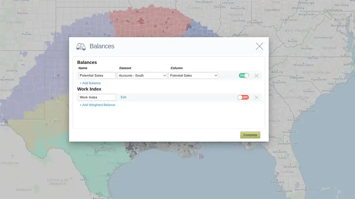 Territory optimization weighted balance